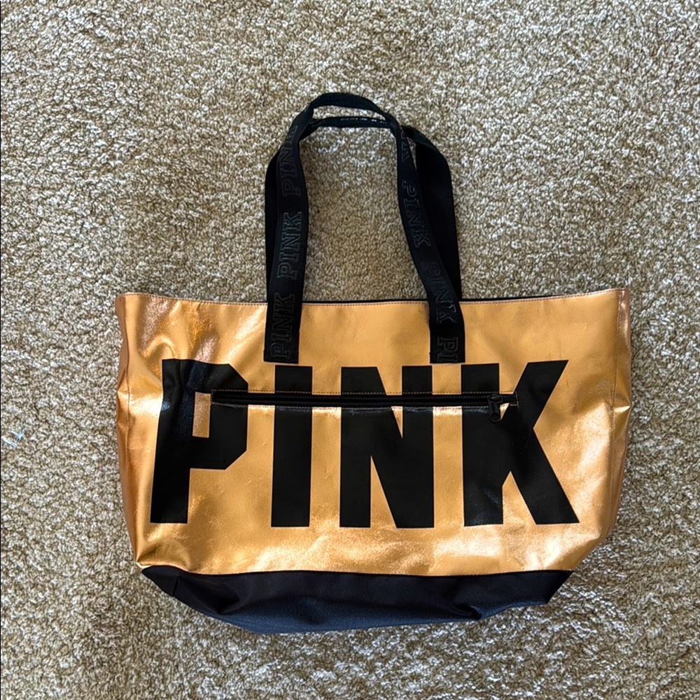 PINK Victoria's Secret Gold and Black Metallic Tote